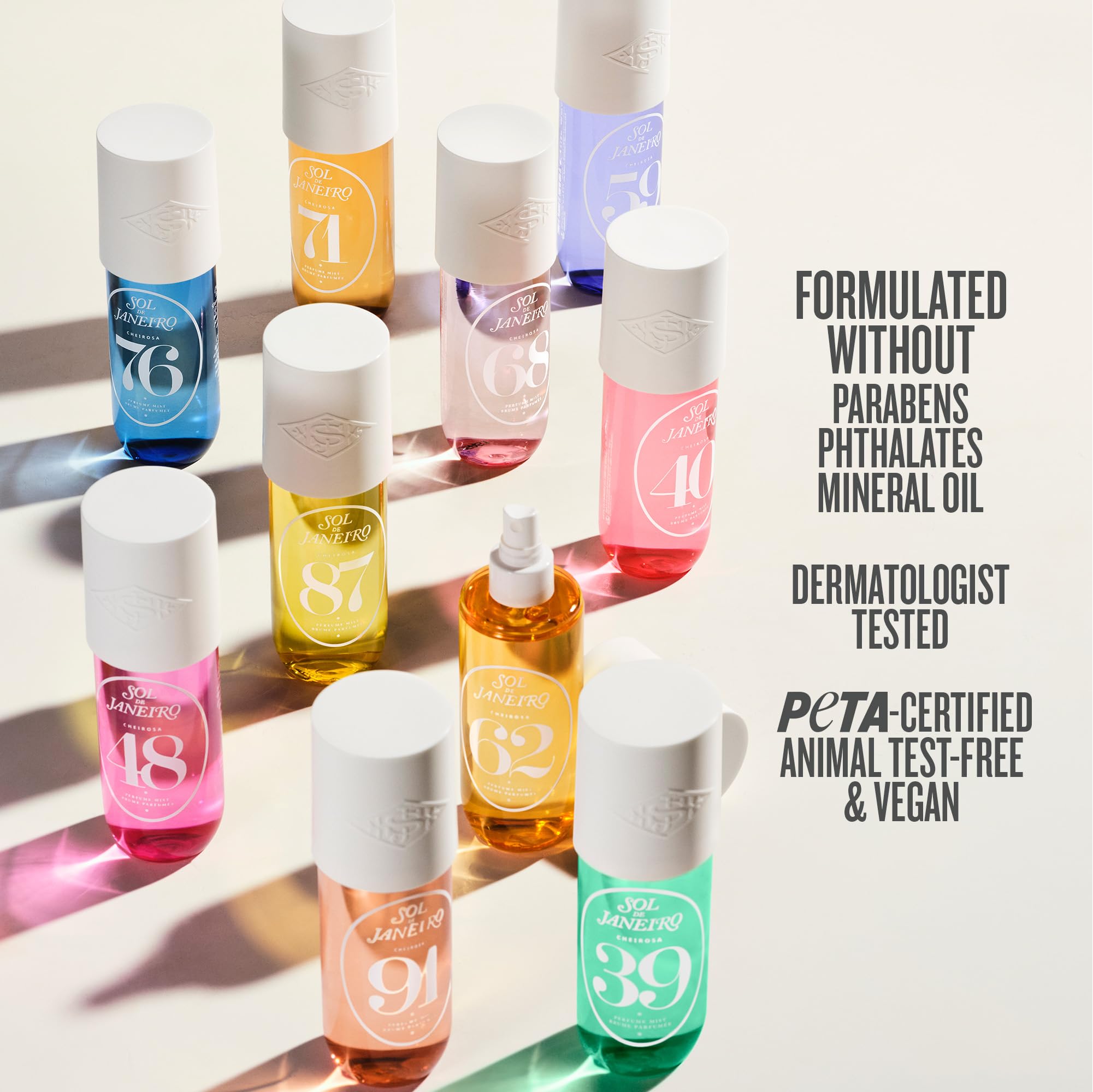 Sol de Janeiro Cheirosa 40 shown with other mists illustrating layering options