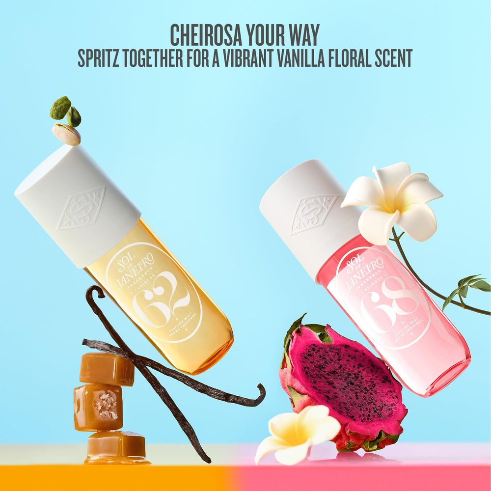 Applying Sol de Janeiro mist to hair demonstrating fragrance layering benefit