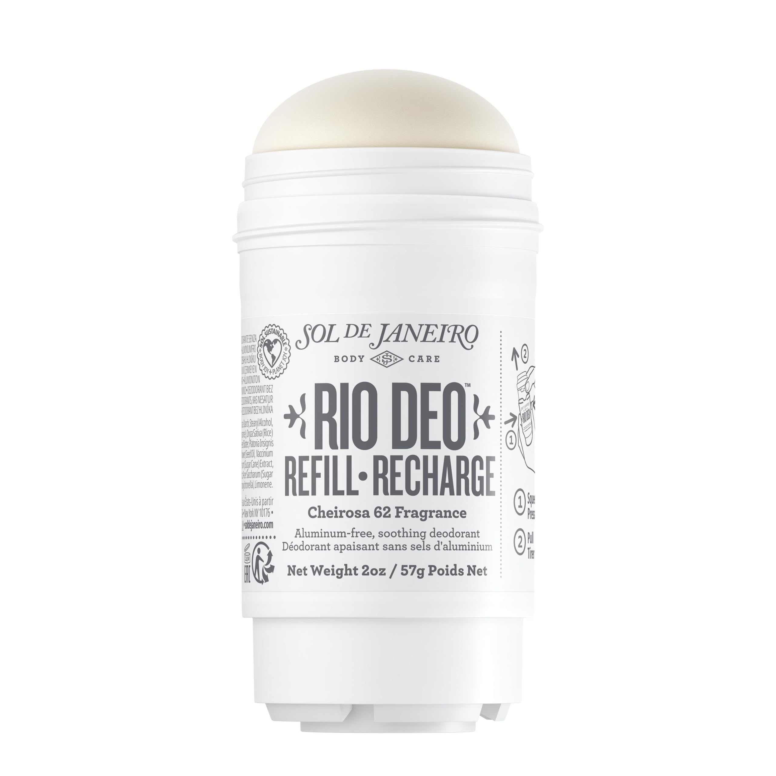Sol de Janeiro refill front packaging shows cartridge and scent benefit