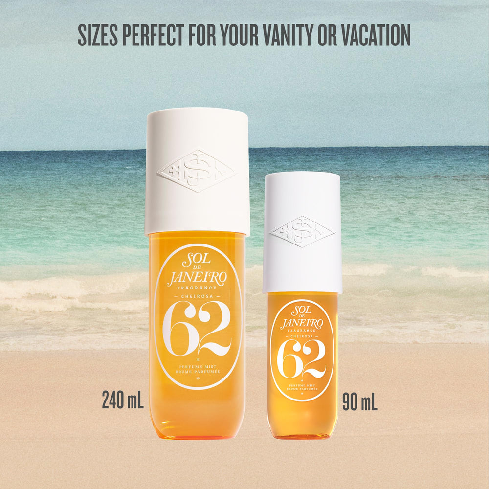 Travel flatlay with Sol de Janeiro bottle for compact packing benefit