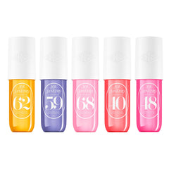 Sol de Janeiro front packaging showing five Cheirosa 90ml bottles and colorful box benefit: variety