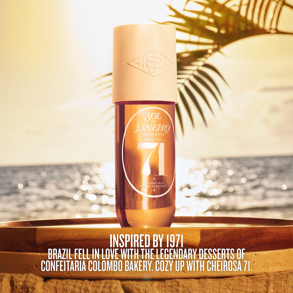 Sol de Janeiro bundle in beach lifestyle scene evoking warm, gourmand fragrance vibe