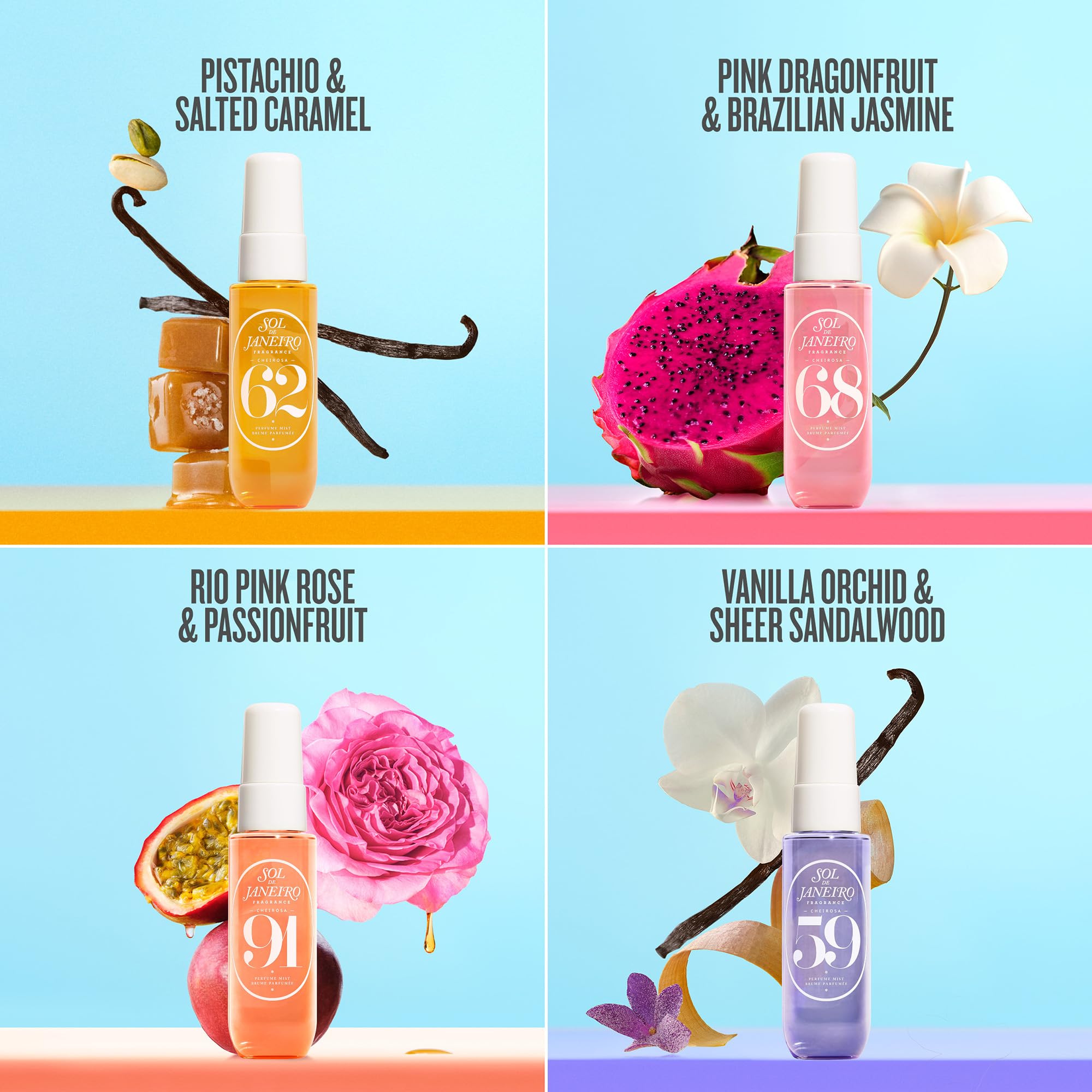 Sol de Janeiro collection styled on beach towel to suggest vacation-ready scent layering