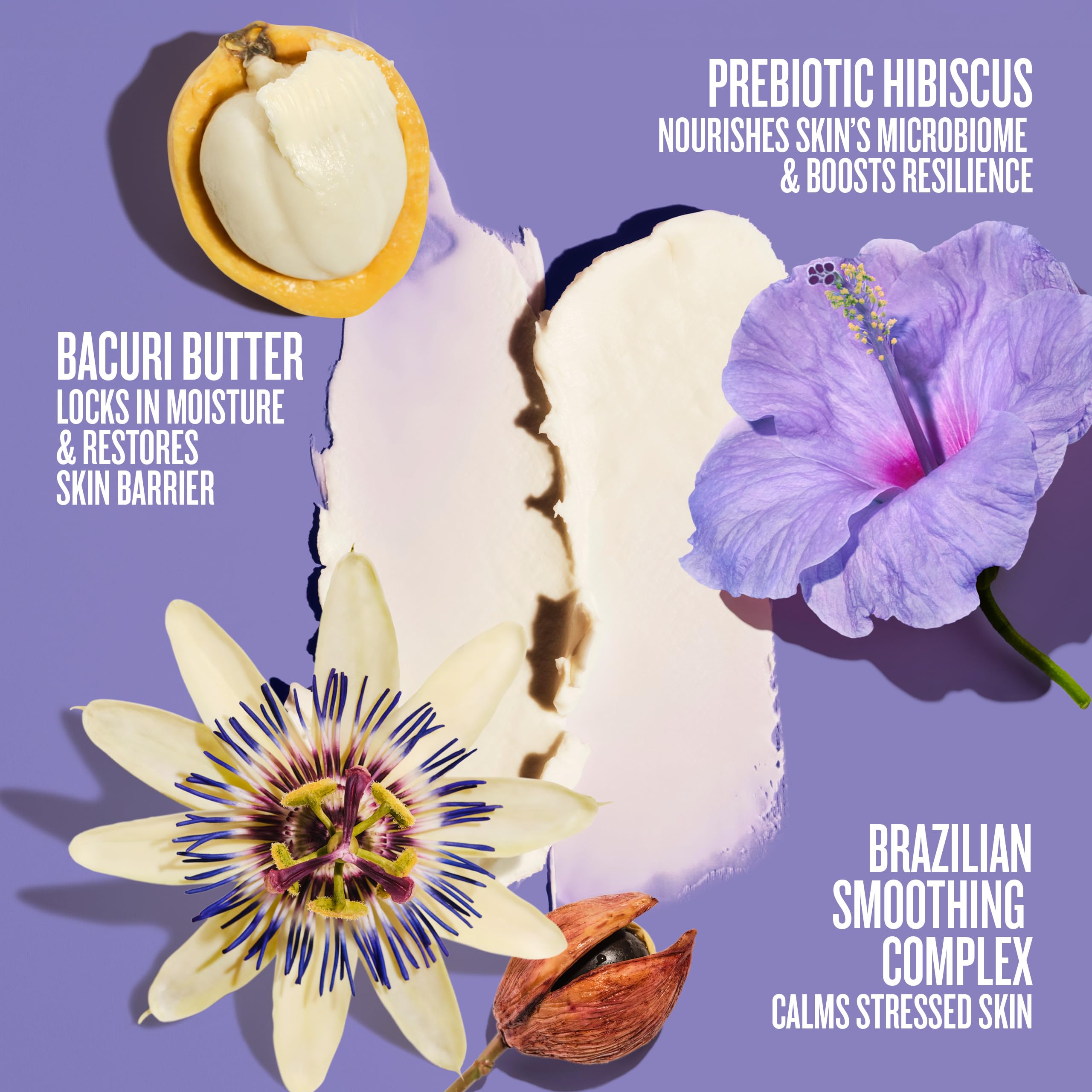Sol de Janeiro ingredients display with bacuri and hibiscus highlighting nourishment