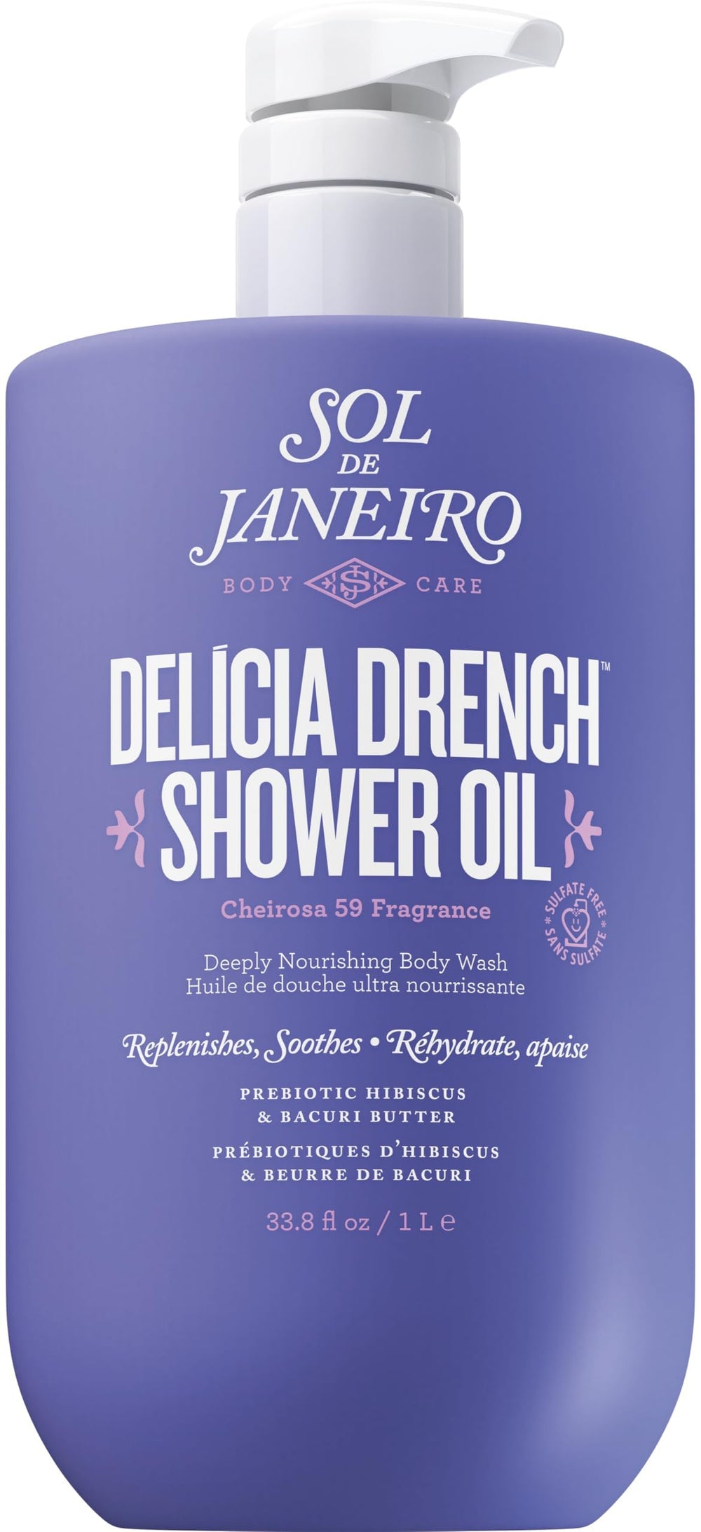 Sol de Janeiro bottle front view showing jumbo size and scent benefit