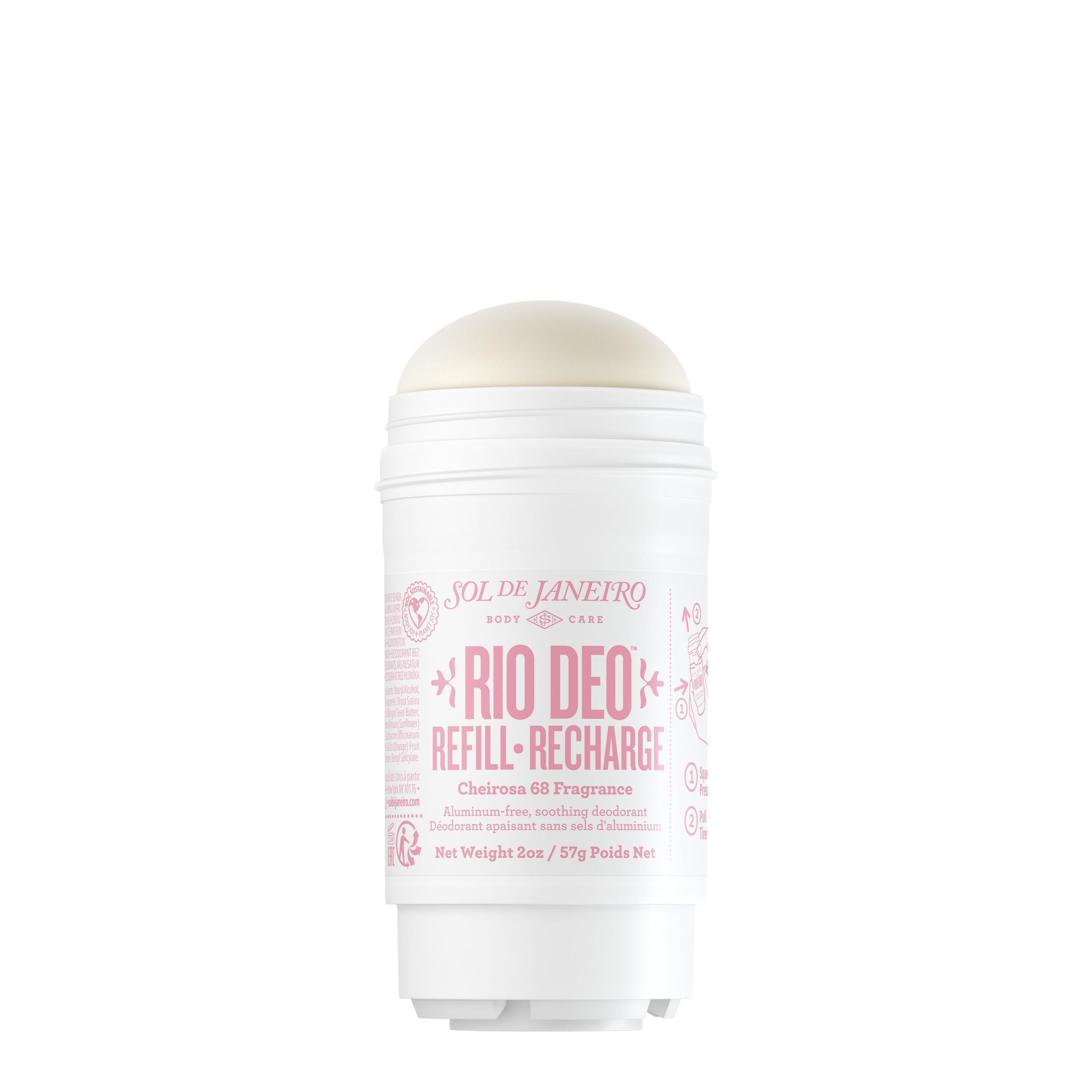 Sol de Janeiro front packaging showing Cheirosa '68 refill and brand benefit