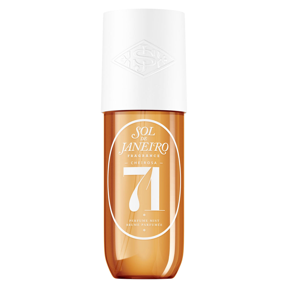 Sol de Janeiro front packaging shows warm amber bottle and logo, conveying inviting scent