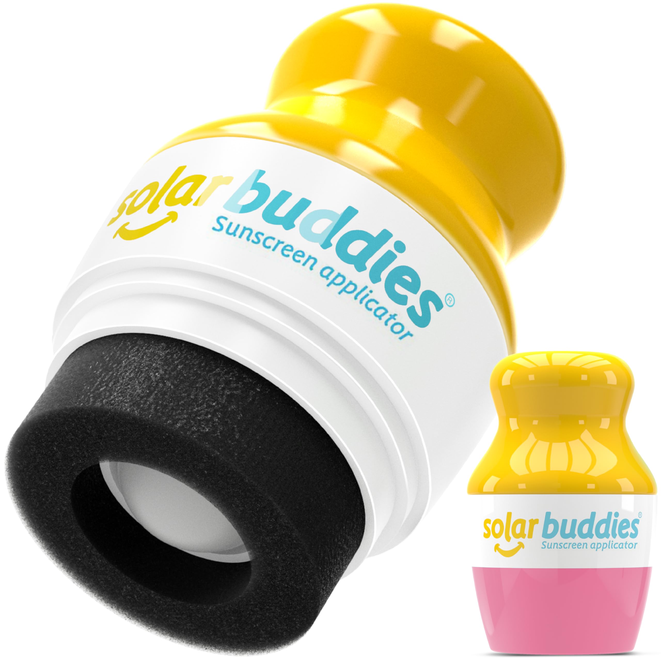 Solar Buddies front view pink applicator shows compact travel friendly design and easy grip