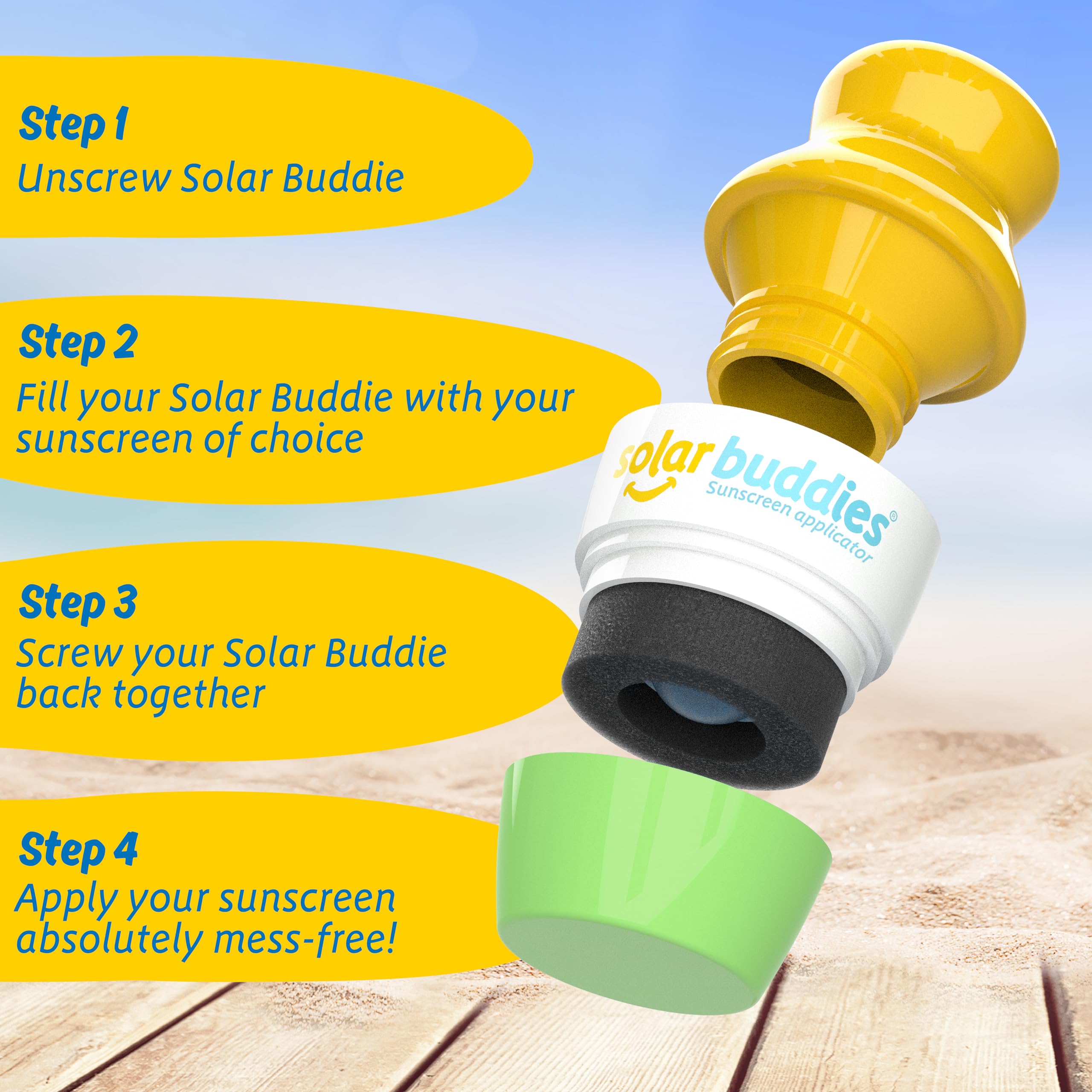 Solar Buddies being refilled from sunscreen tube to save money