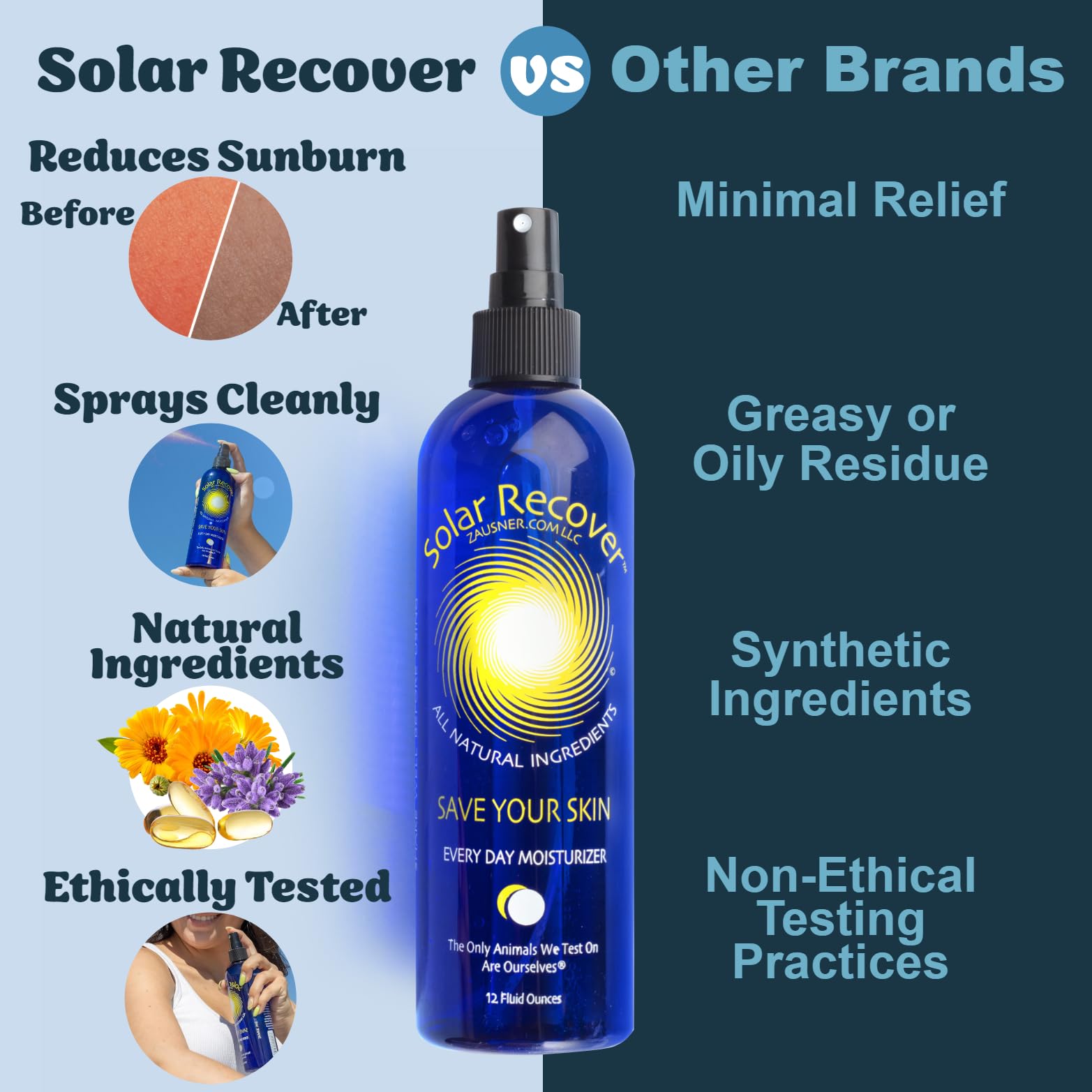 Solar Recover bottle staged at beach showing outdoor relief benefit