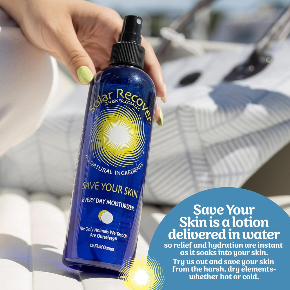 Solar Recover mist on face demonstrating gentle, non-greasy hydration