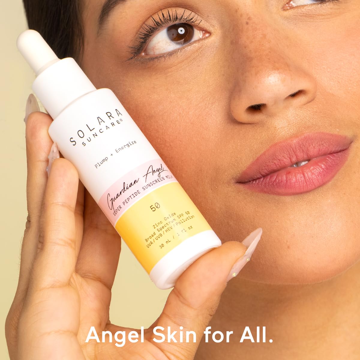 Solara Suncare ingredient layout showing peptides and skin-supporting actives