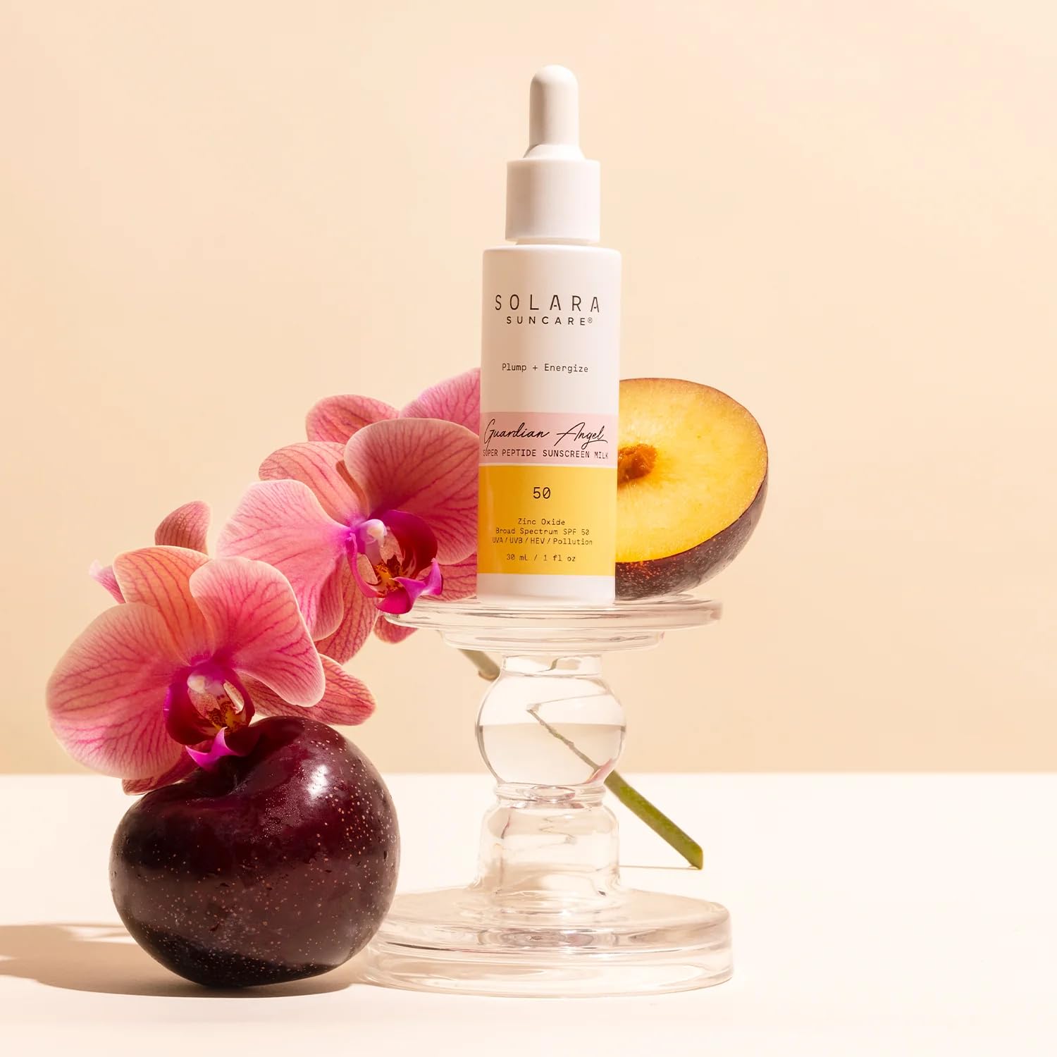 Solara Suncare open cap with milky dispense illustrating easy application