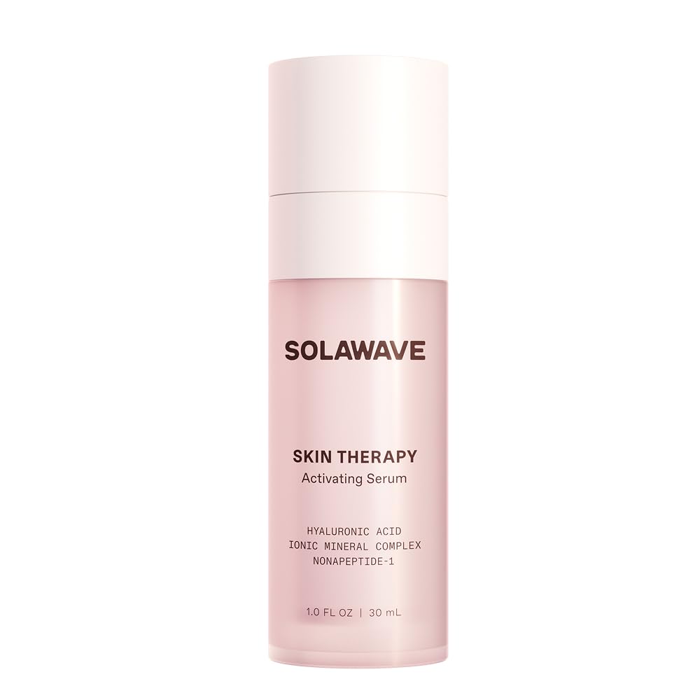Solawave activating serum front bottle showing brand and sleek packaging for easy identification