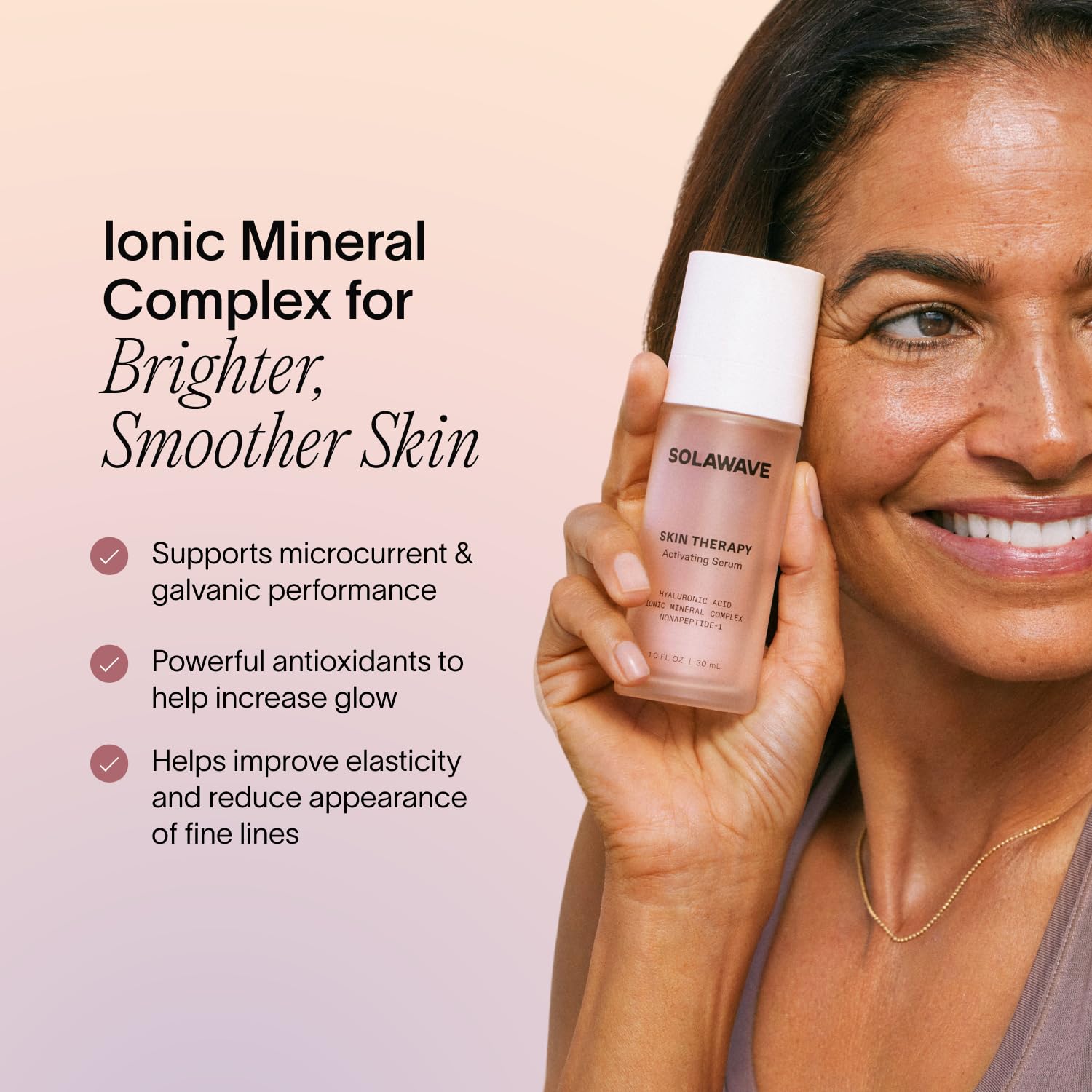 Solawave serum placed next to moisturizer showing layering compatibility and routine benefit
