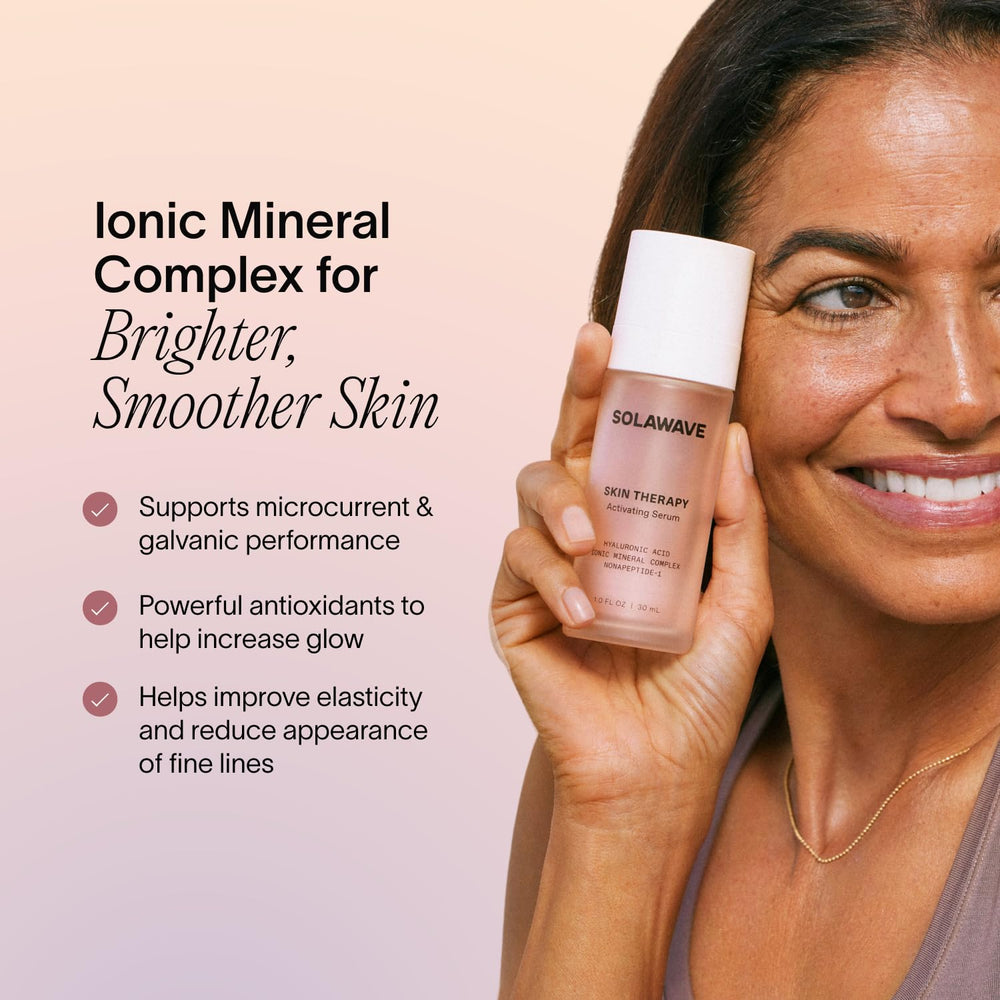 Solawave serum placed next to moisturizer showing layering compatibility and routine benefit