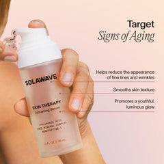 Solawave serum on hand for scale showing small amount needed and quick absorption benefit