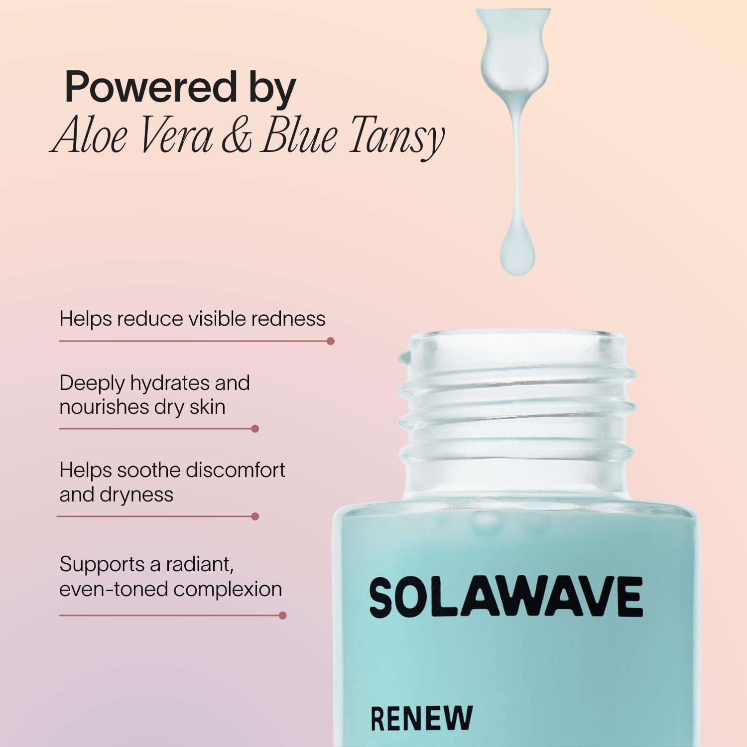 Solawave serum spread on skin showing immediate hydrated glow