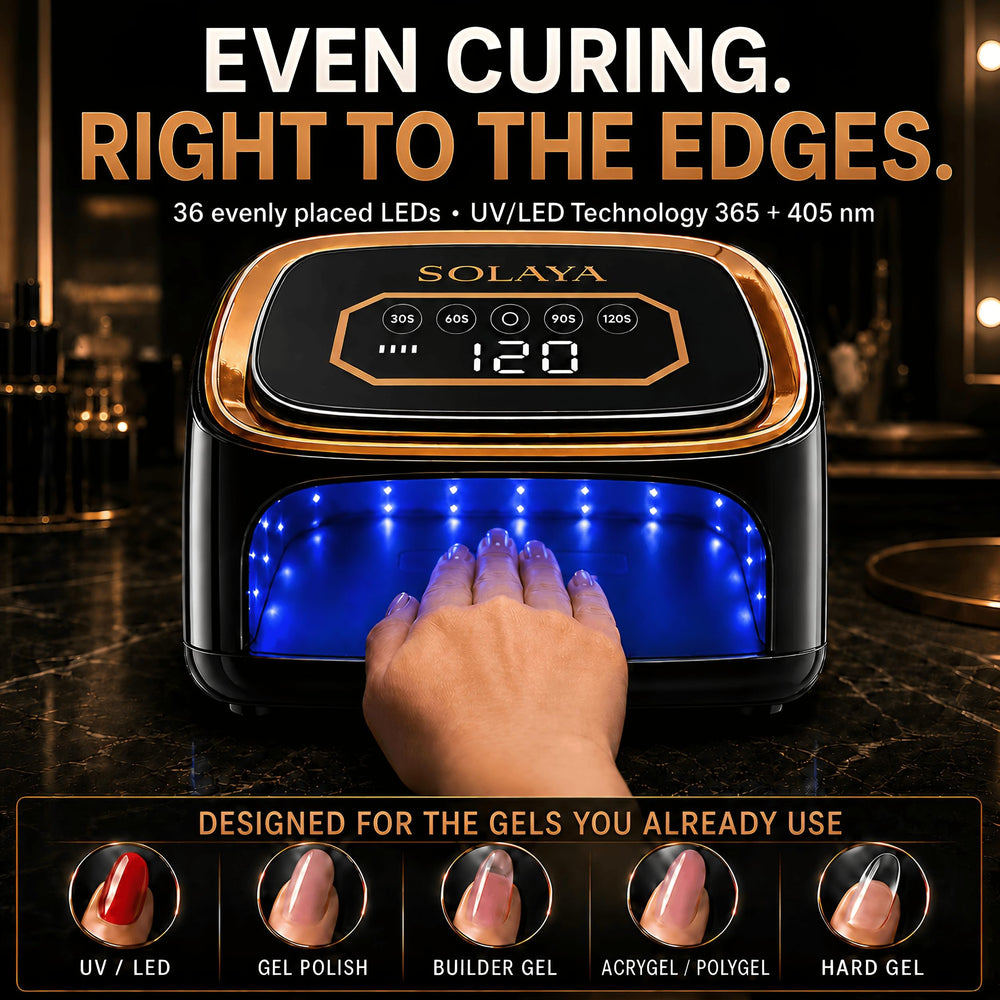 SOLAYA LumiCore battery indicator detail showing rechargeable power for multiple sessions