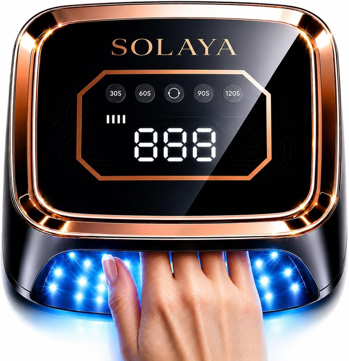 SOLAYA LumiCore front view showing compact lamp and open curing area for fast gels
