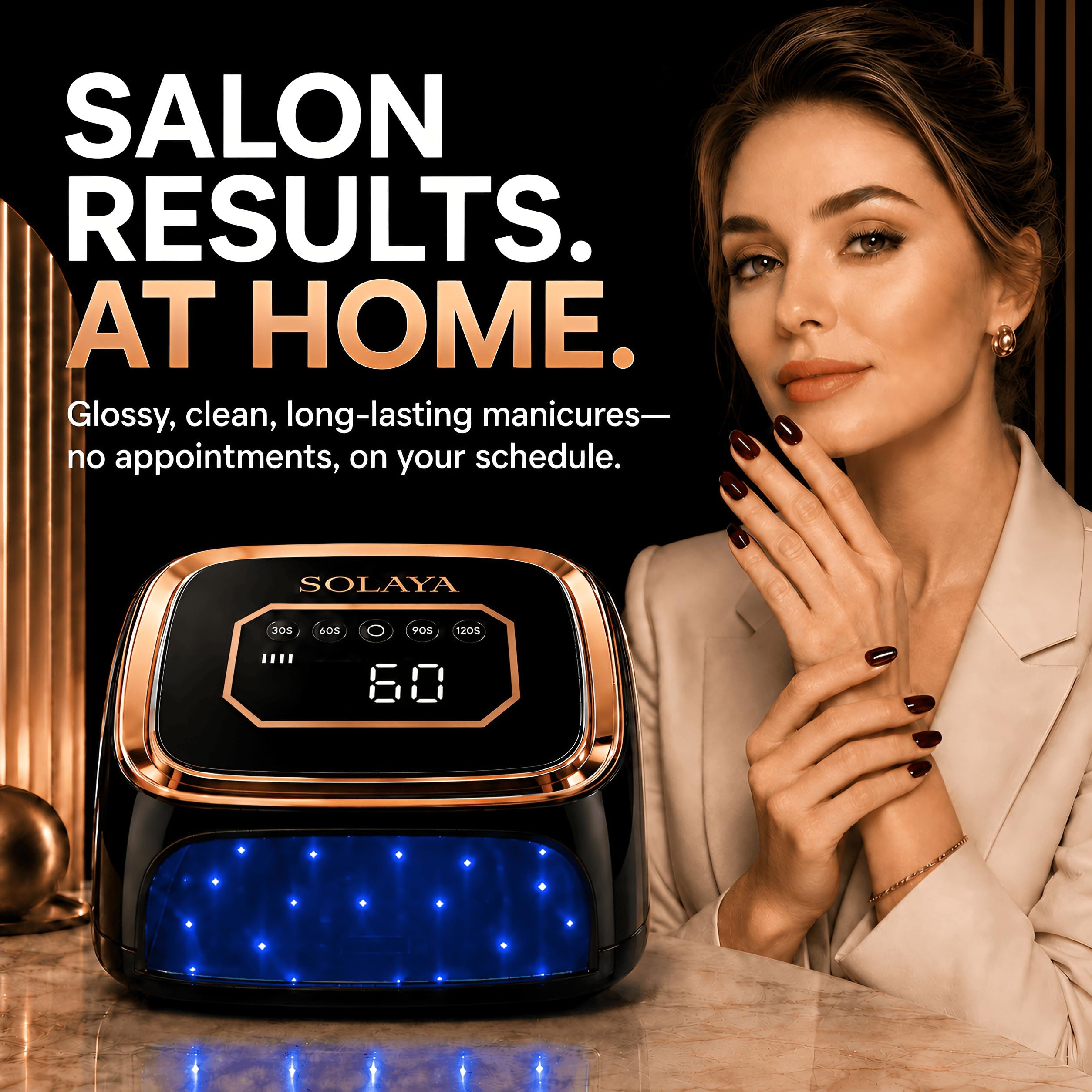 SOLAYA LumiCore LED arc close-up highlighting 36 LEDs for even nail curing