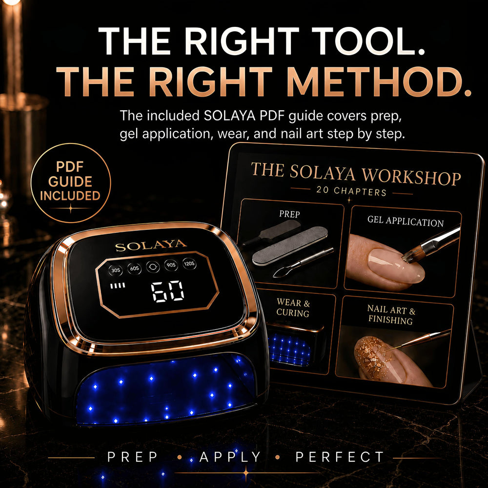 SOLAYA LumiCore size comparison with hand showing compact scale and travel-ready design