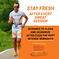 Solpri soap lather in hand demonstrating rich suds and effective post-workout clean