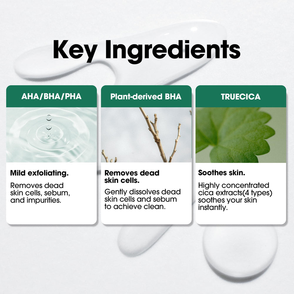 SOME BY MI ingredients label highlighting AHA BHA PHA Truecica for balanced care