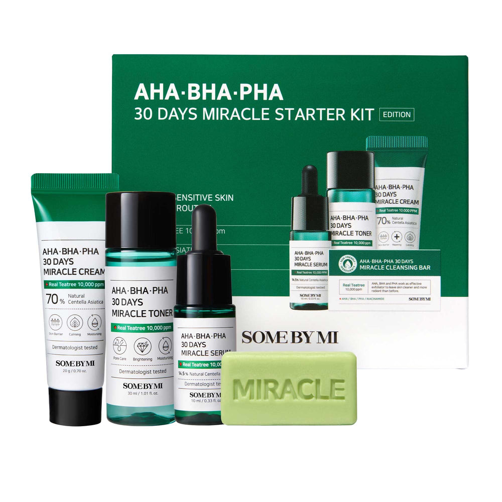 SOME BY MI starter kit front packaging showing all four items and travel convenience