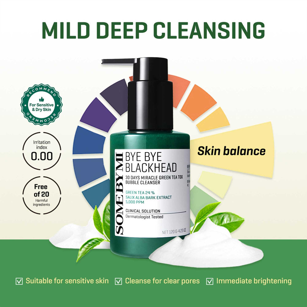 SOME BY MI cleanser applied to face showing blackhead-targeted use