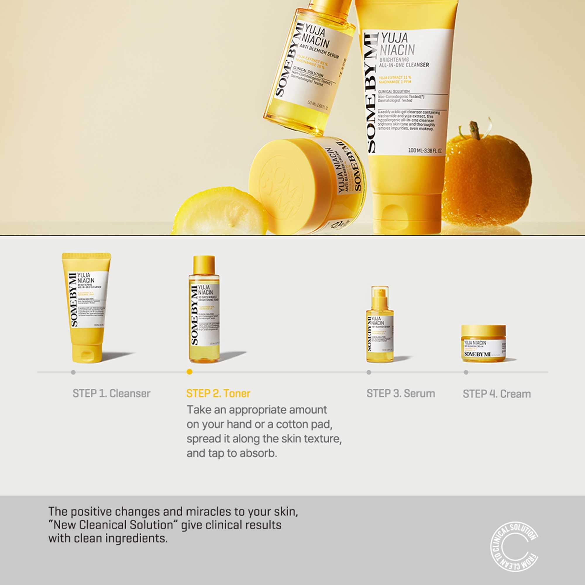 SOME BY MI cotton pad application demonstrating gentle brightening step