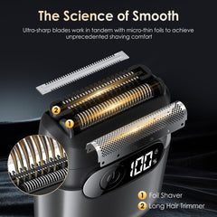 Sonatraxs trimmer head detail highlighting precise beard and sideburn shaping