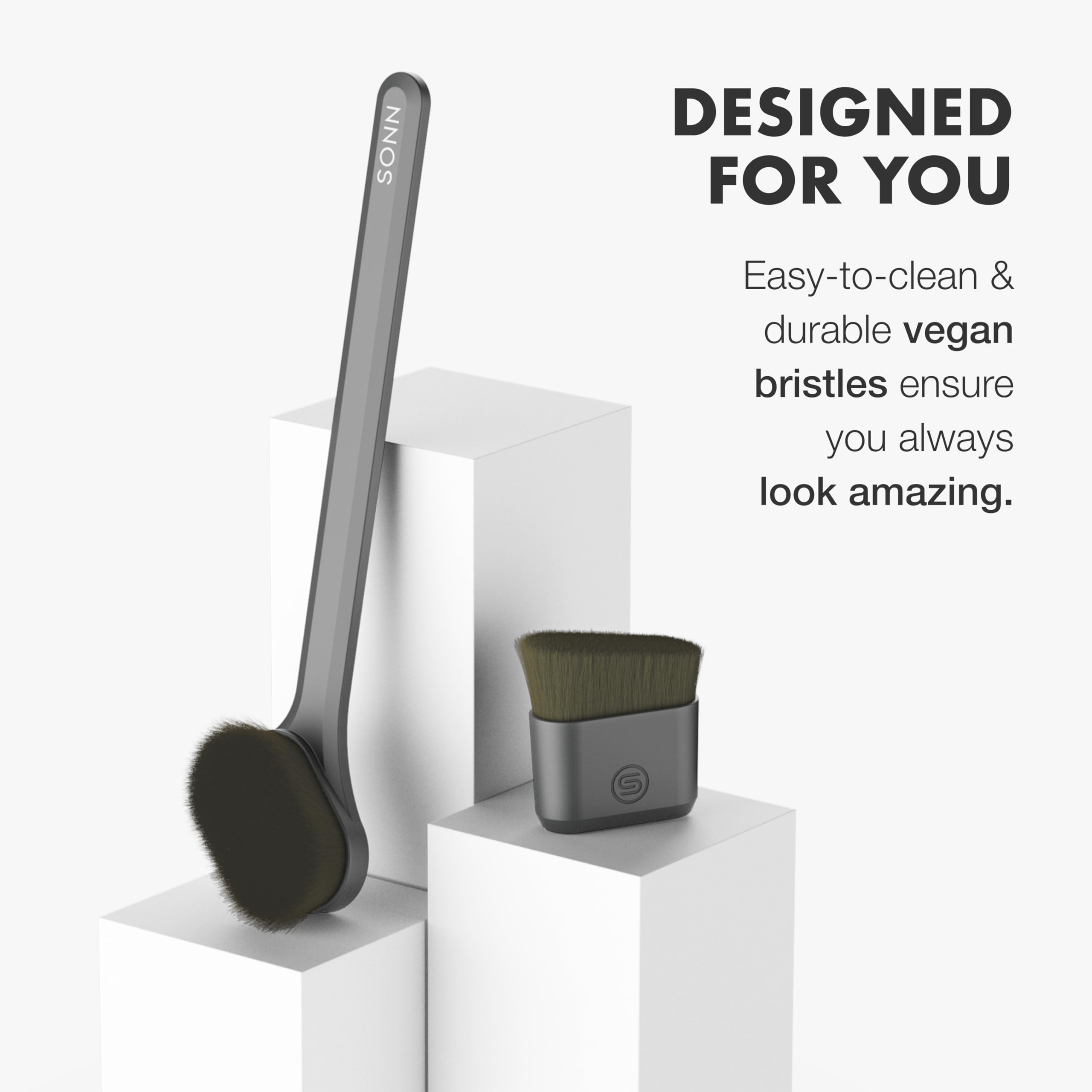 SONN PRODUCTS brush applying self-tanner to back for smooth, streak-free coverage