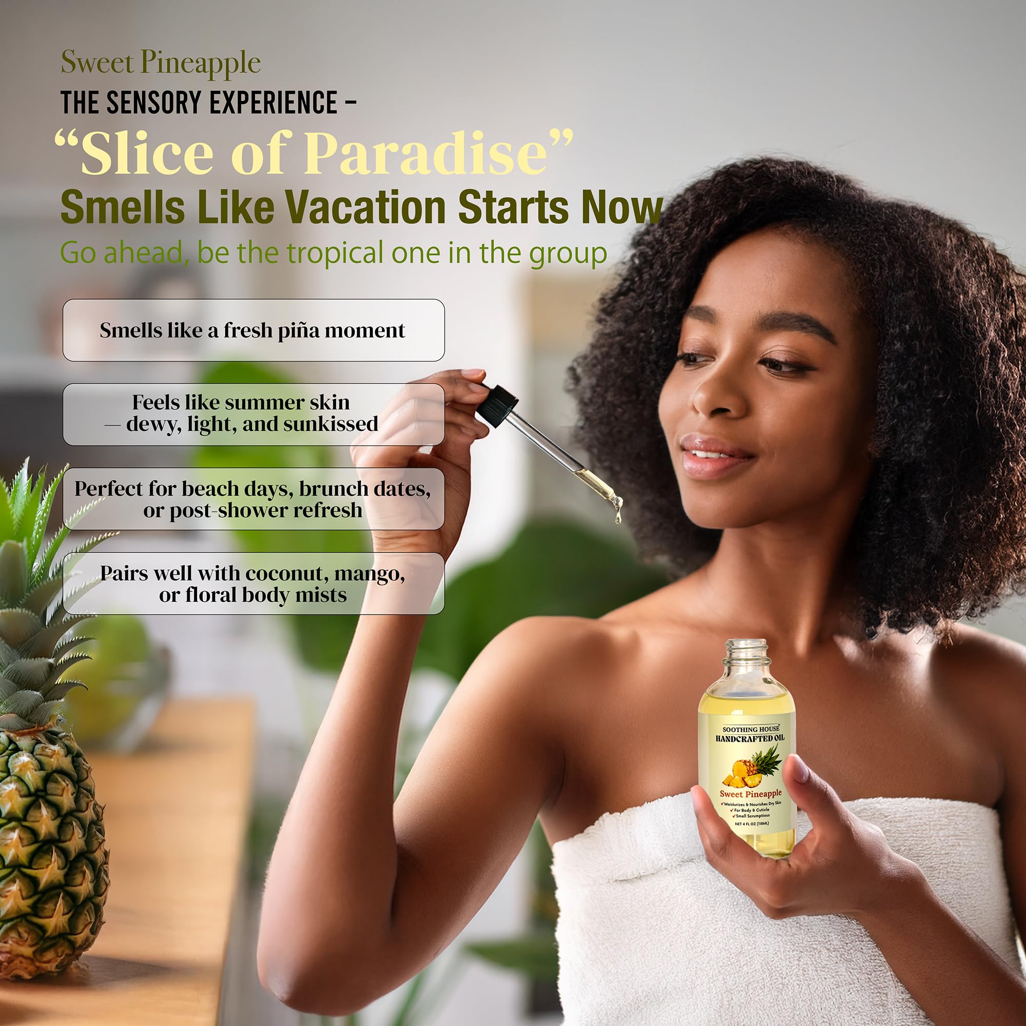 Soothing House oil rubbed into skin showing immediate silky hydration