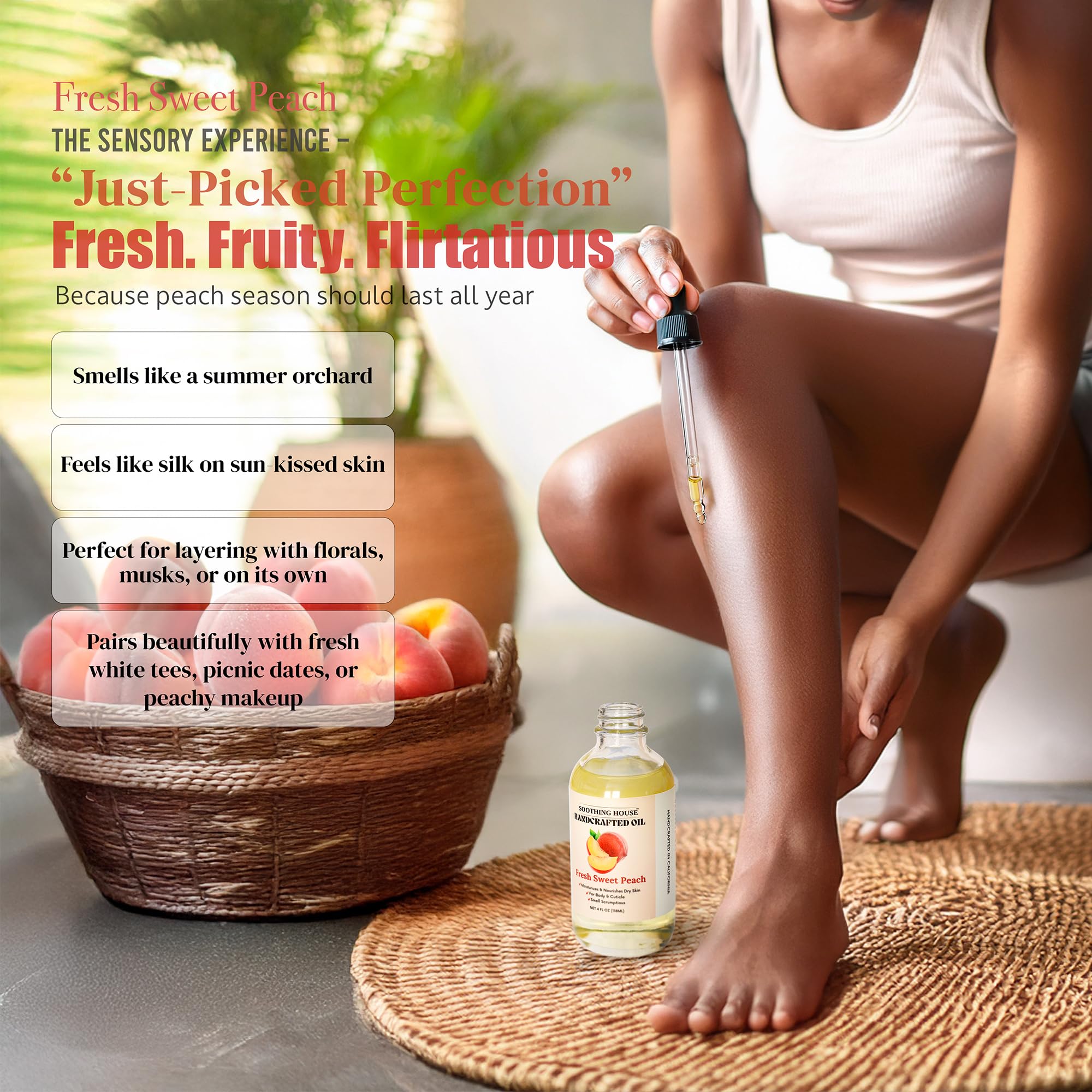 Soothing House oil texture on skin closeup showing non-greasy absorbency benefit