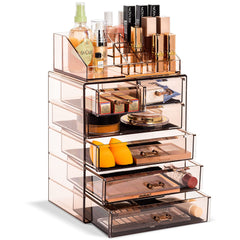 Sorbus front view of the bronze glow organizer showing all drawers and tidy storage benefit