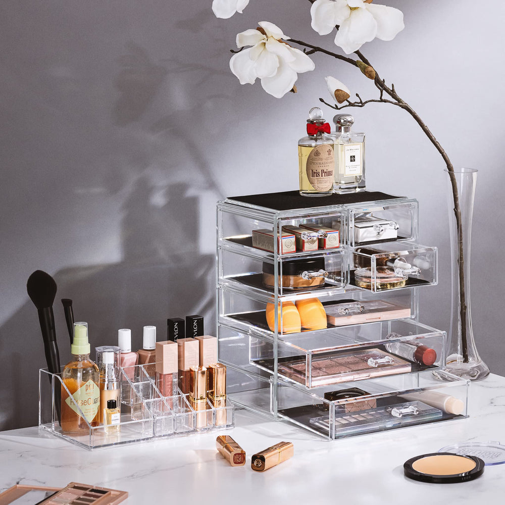 Sorbus open large drawers storing palettes and bottles for space efficiency