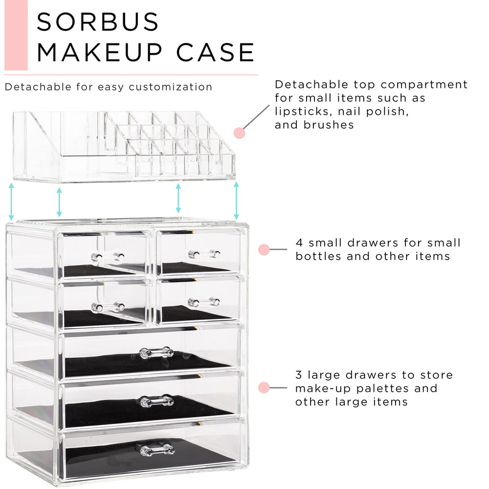 Sorbus top compartment with brushes and lipsticks for accessible daily tools