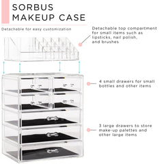 Sorbus top compartment with brushes and lipsticks for accessible daily tools