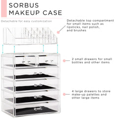 Sorbus top compartment close-up displaying brush and lipstick organization benefit