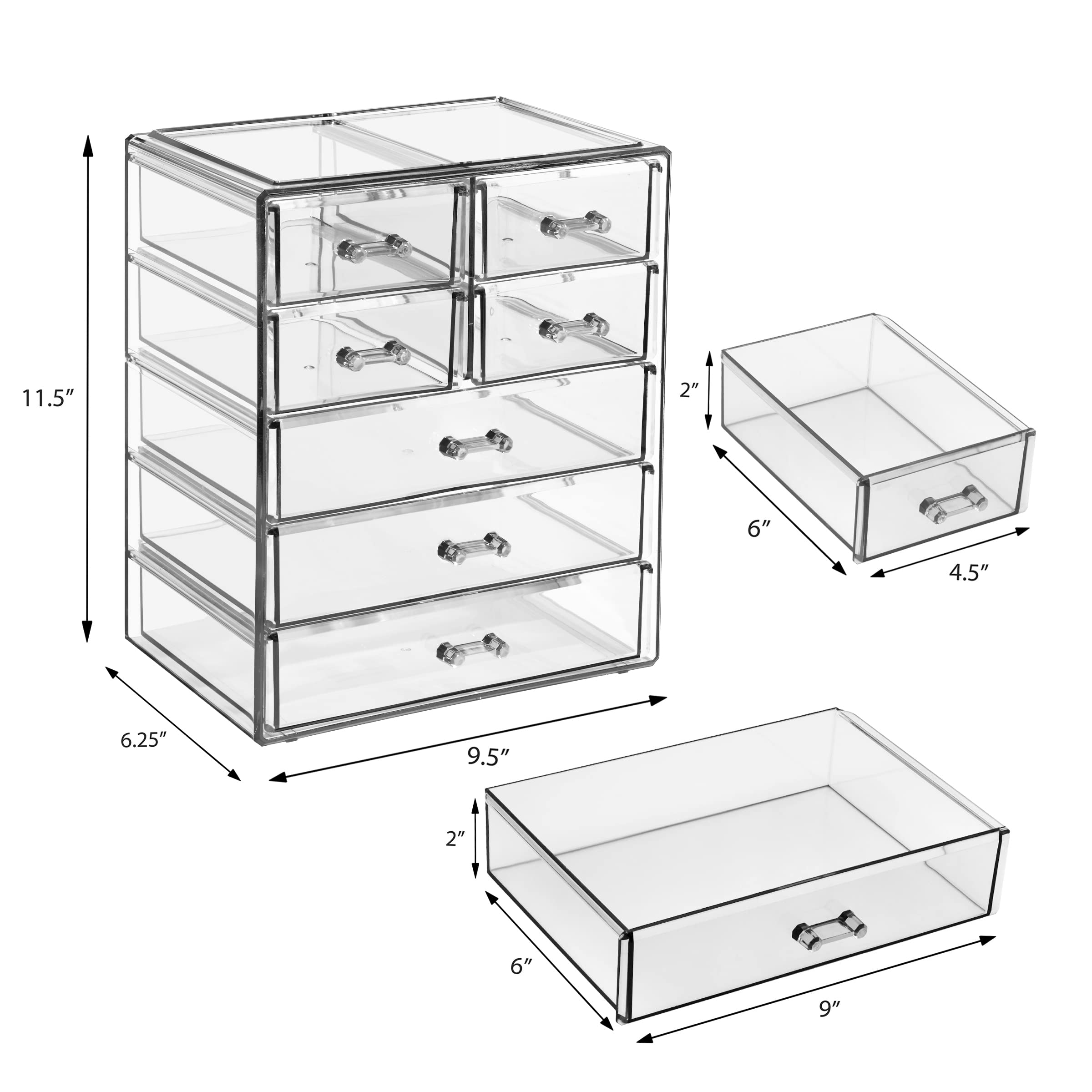 Sorbus top-down view with open drawers displaying organized makeup for convenience