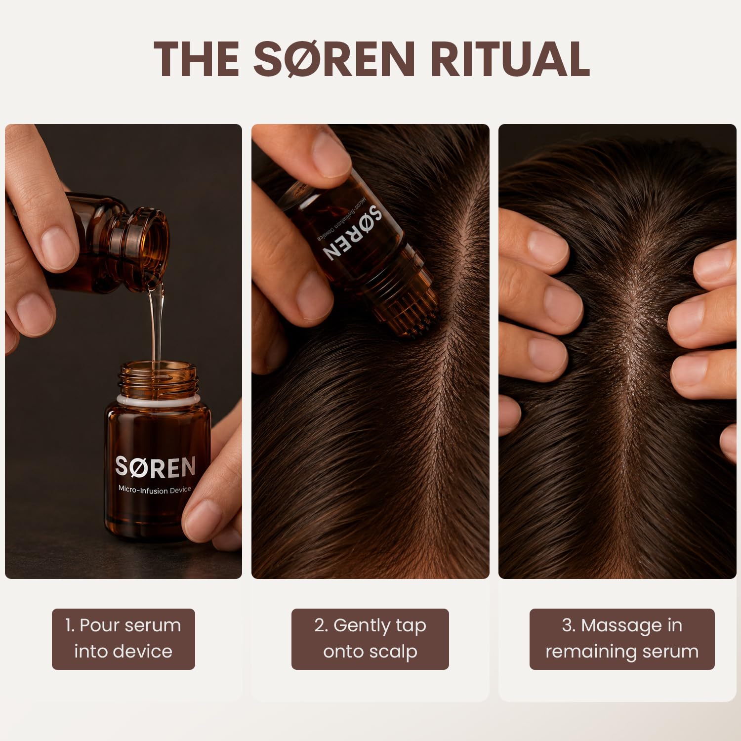 SØREN applicator held in hand showing easy, five-minute use