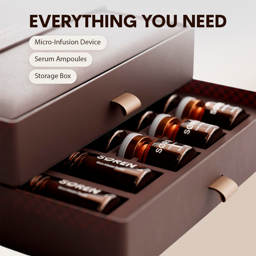 SØREN serum drop on fingertip showing lightweight texture and fast absorption