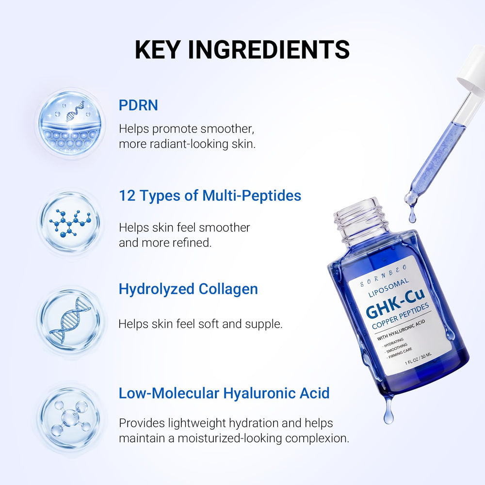 SORNBEO product label closeup lists peptides and hyaluronic acid benefits