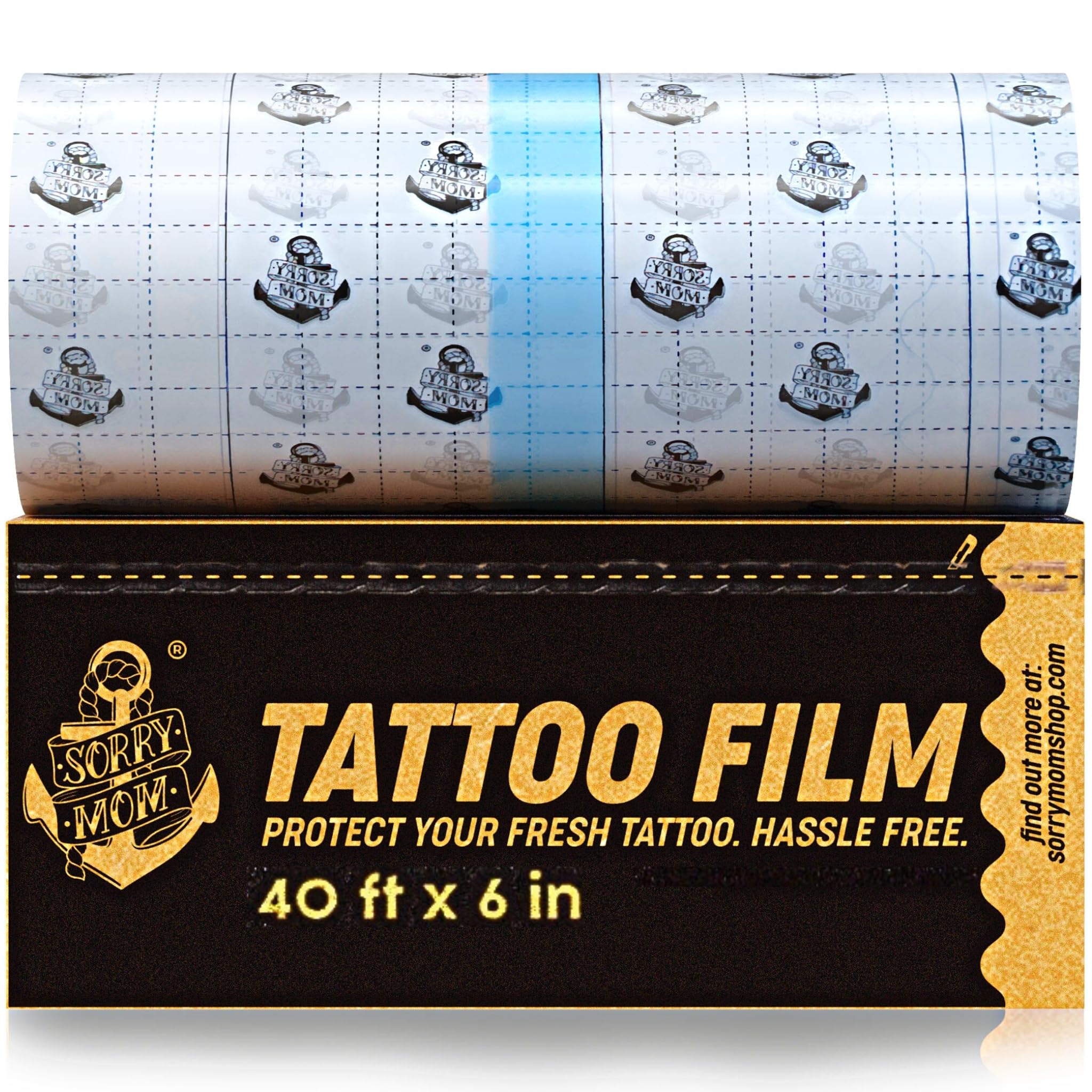 Sorry Mom front packaging showing clear protective tattoo film benefit protection