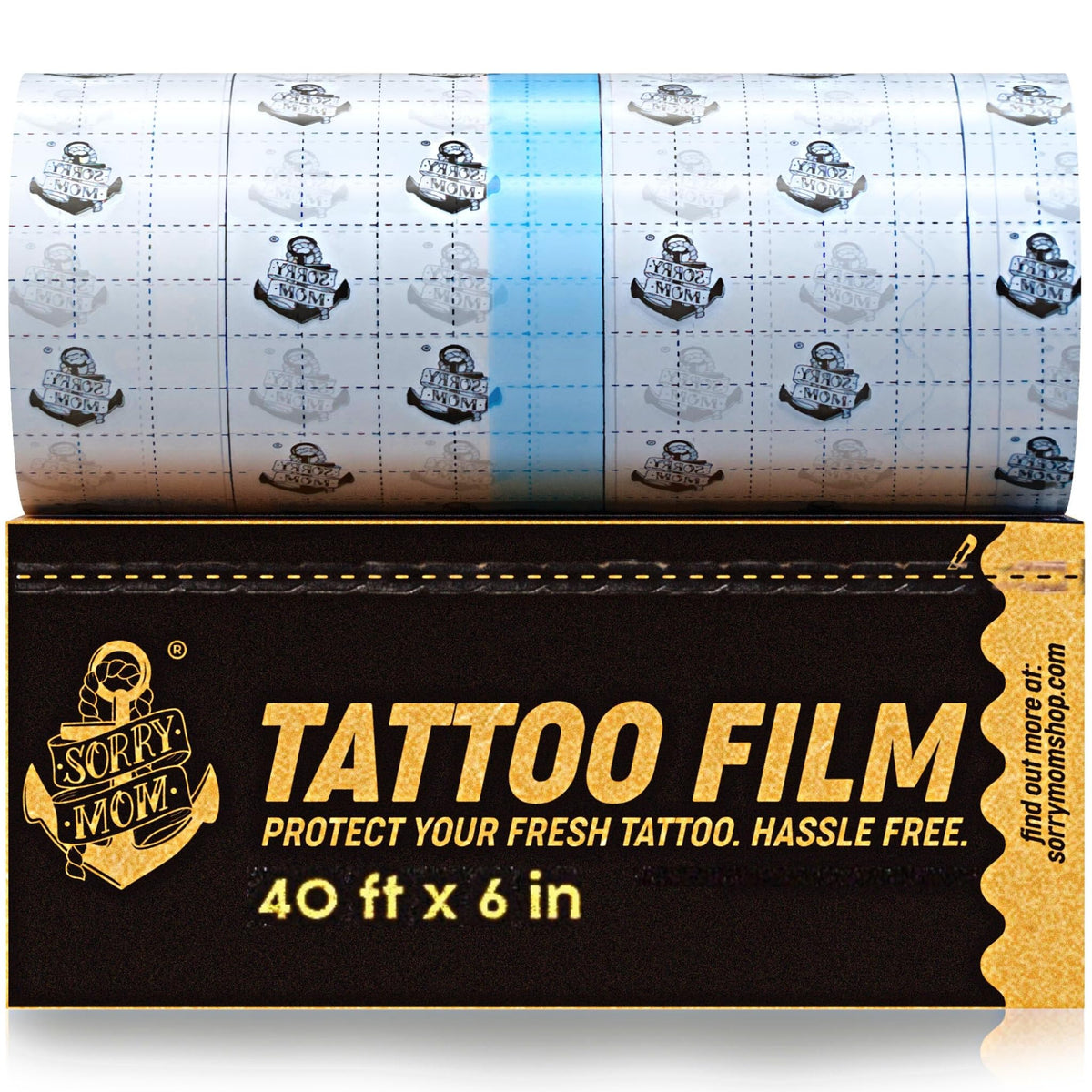 Sorry Mom front packaging showing clear protective tattoo film benefit protection
