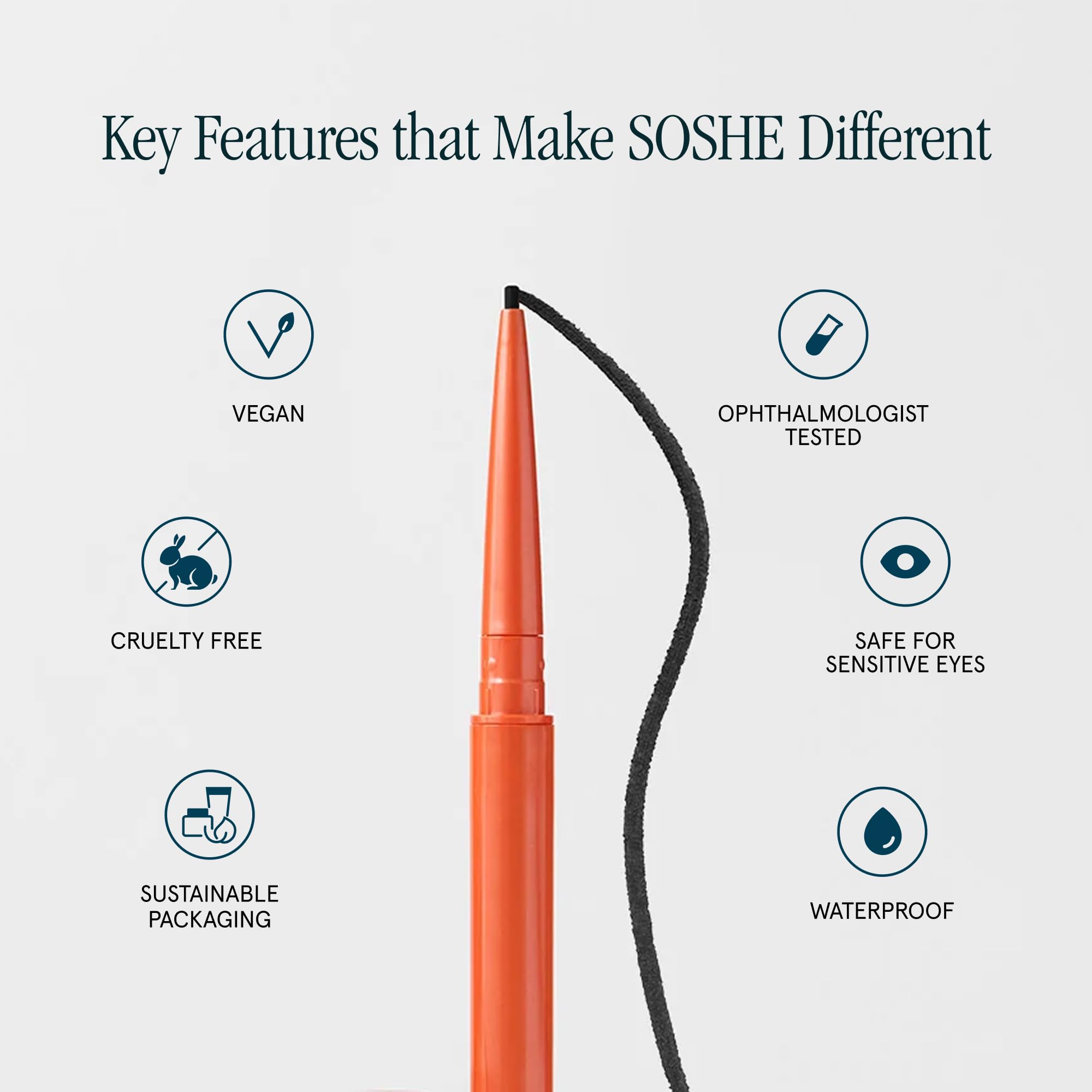 SOSHE applied on model eye showing crisp waterproof line benefit