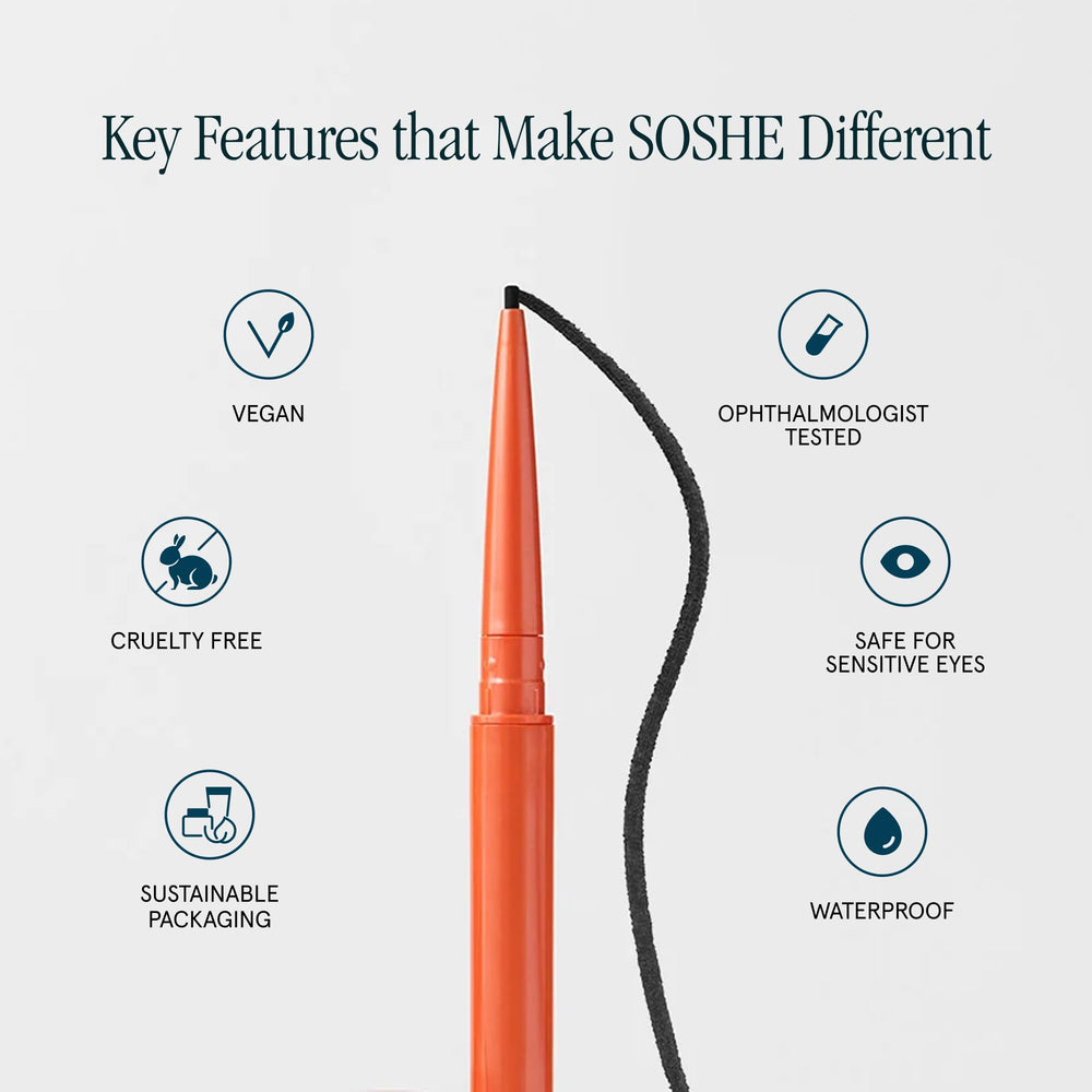 SOSHE applied on model eye showing crisp waterproof line benefit