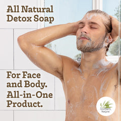 Southern Natural soap held in hand showing bar size and lasting use