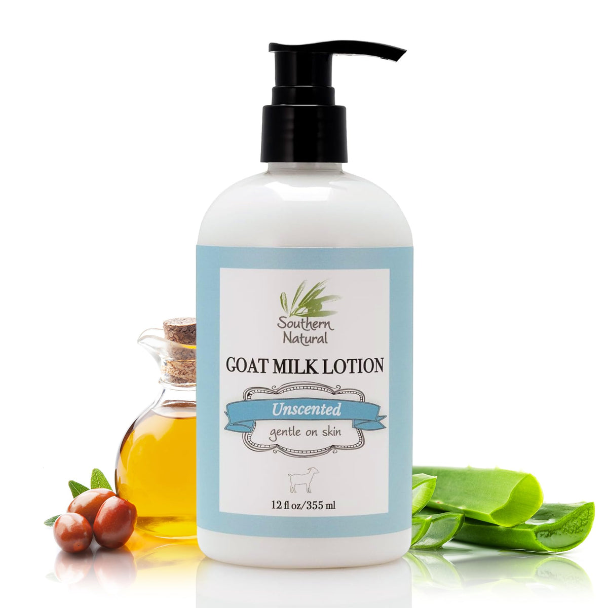 Southern Natural front packaging showing 12 oz lotion and clear branding for easy identification